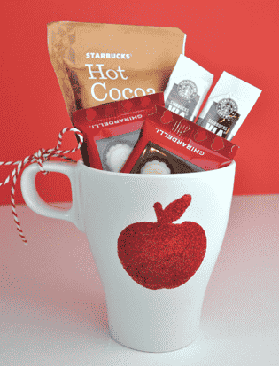 Glitter mug with treats.