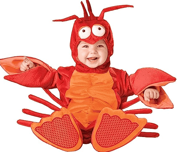 Crab costume on child.