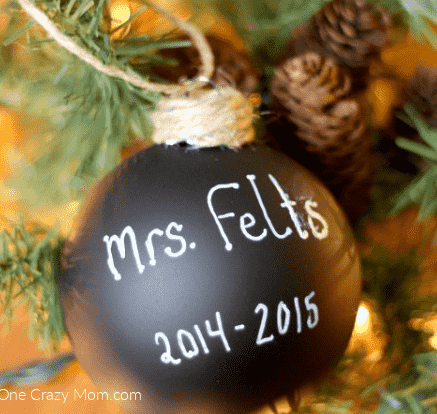 diy chalkboard ornament in tree.