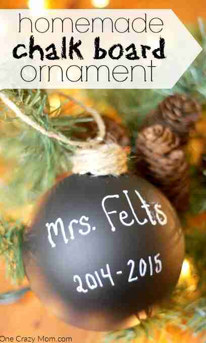 diy chalkboard ornament in tree.