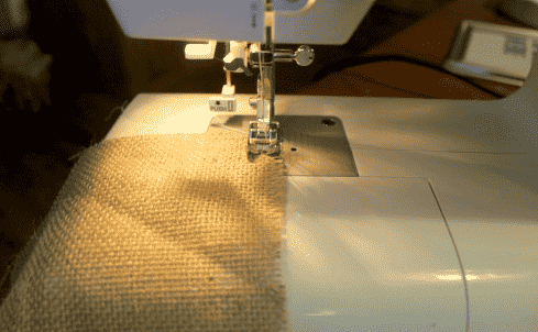 Burlap on sewing machine.