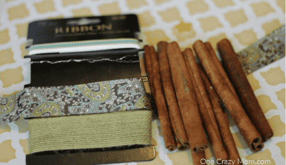 Supplies for Cinnamon Stick Christmas Tree Ornament.