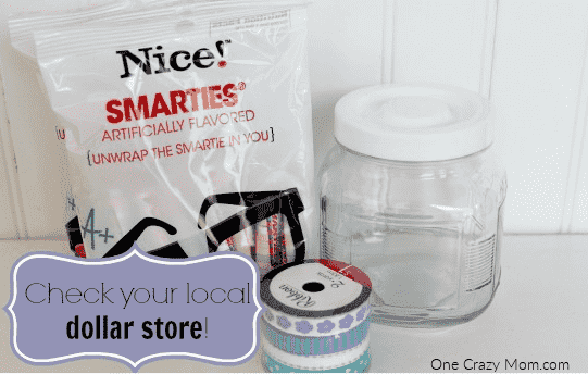 Supplies for Thank you for making us smarties jar with candy.