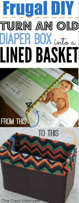 Diaper box converted to fabric storage container.