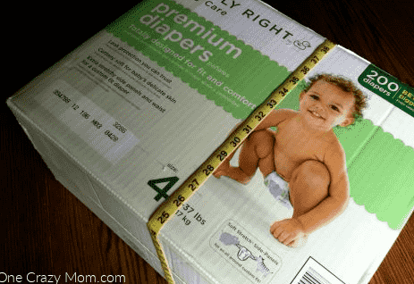 Tape measure on diaper box.