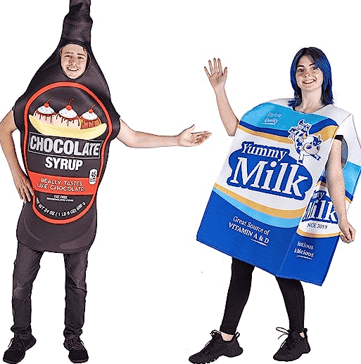 Chocolate syrup and milk costume set.