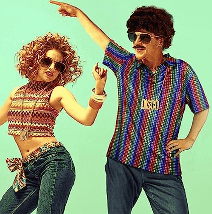 Couple dressed in a 60's costume.