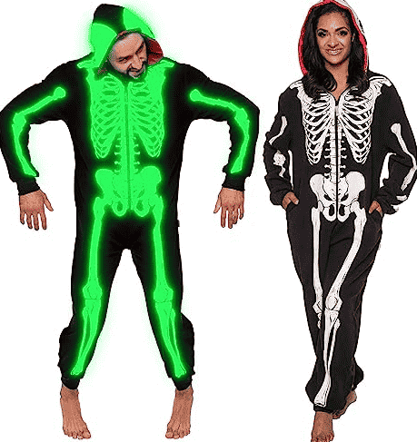 Glow in the dark skeleton costumes.