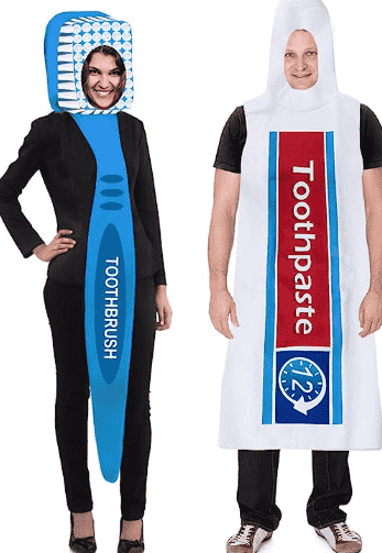 Toothpaste and toothbrush costume.