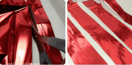 Cutting the wrapping paper.