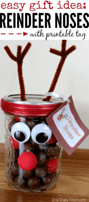 Easy Reindeer noses mason jar gift.