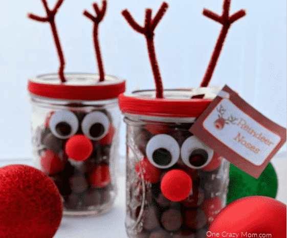 Easy Reindeer noses mason jar gift.