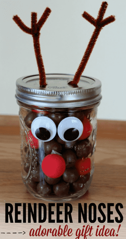 Easy Reindeer noses mason jar gift.
