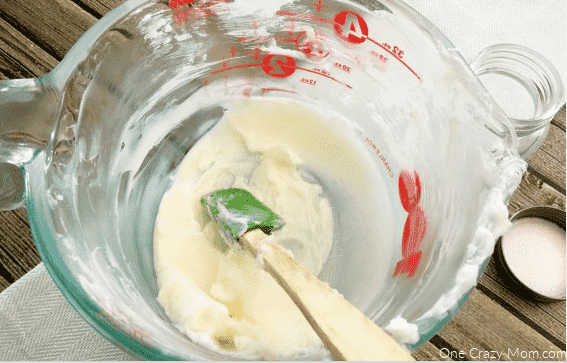 Combining ingredients with a spatula.