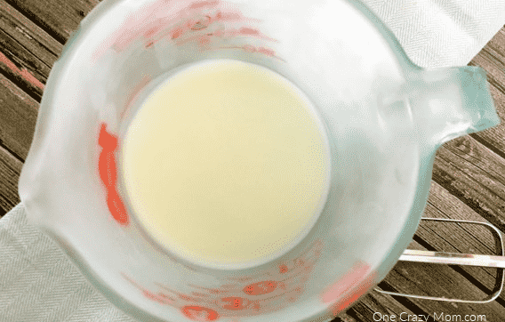 Solidified ingredients in measuring cup.