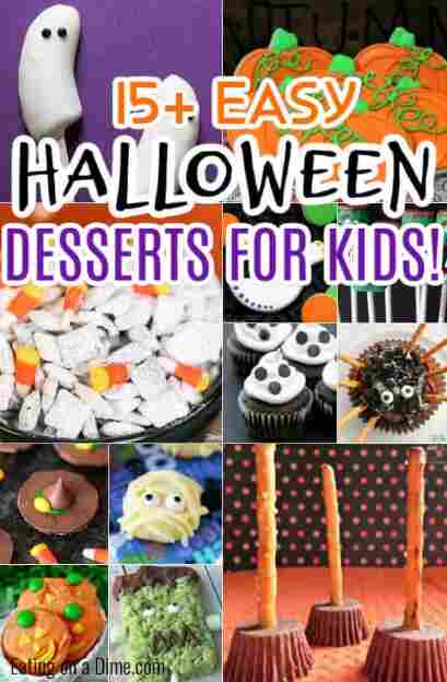Collage of Halloween desserts and treats.