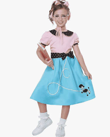 Girl in car hop costume.