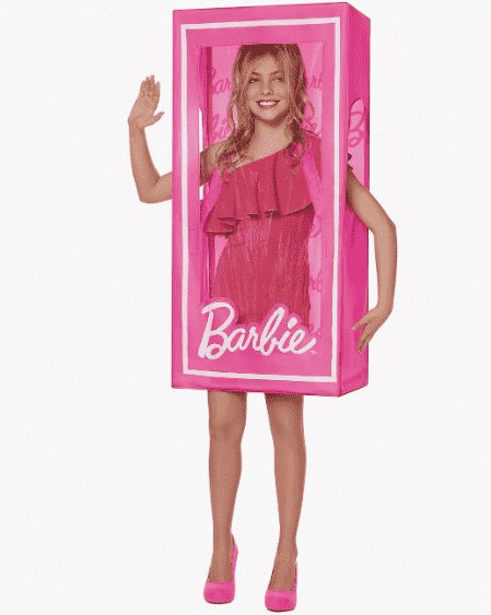 Girl in barbie box costume.
