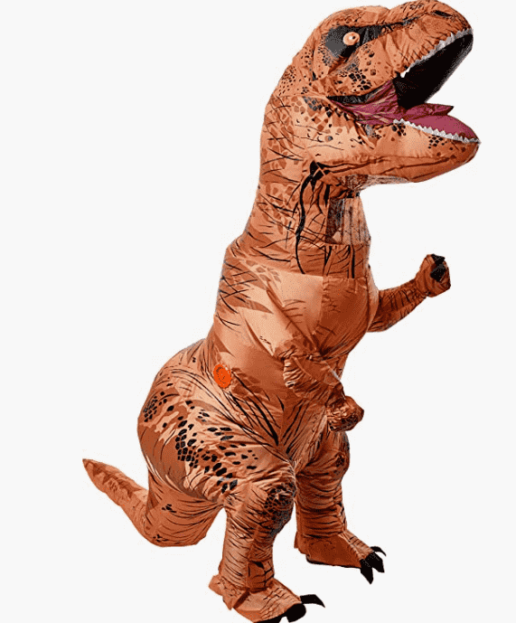 Inflatable dinosaur costume.