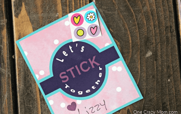 Let's stick together printable valentine with stickers.