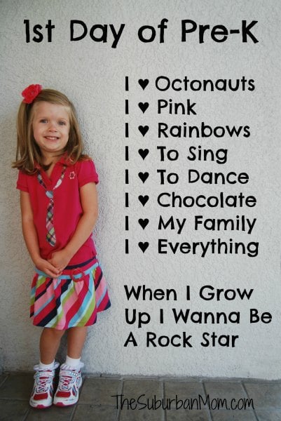 Here are 10 fun first day of school picture ideas. These first day of school picture ideas are perfect for back to school. Try one of them this year! Photo with child's info beside it.