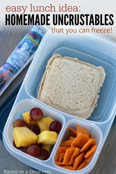 Find lots of healthy school lunch ideas here! 30 healthy back to school lunch ideas that are quick, easy and kid approved! Homemade uncrustables with fruit and crackers in a bento box.