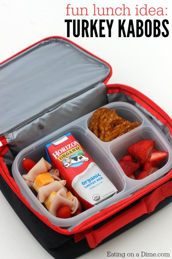 Find lots of healthy school lunch ideas here! 30 healthy back to school lunch ideas that are quick, easy and kid approved! Lunchbox with turkey and cheese kabobs in a bento box.