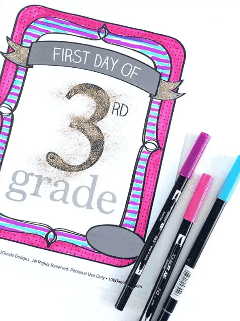 Coloring first day of school sign.