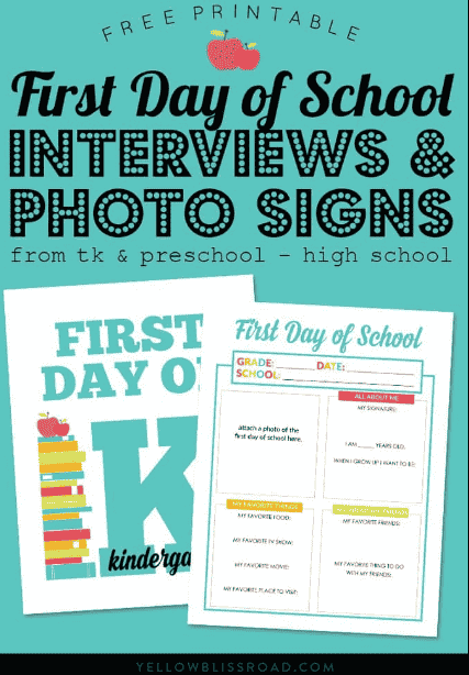 First day of school sign and interview sign.
