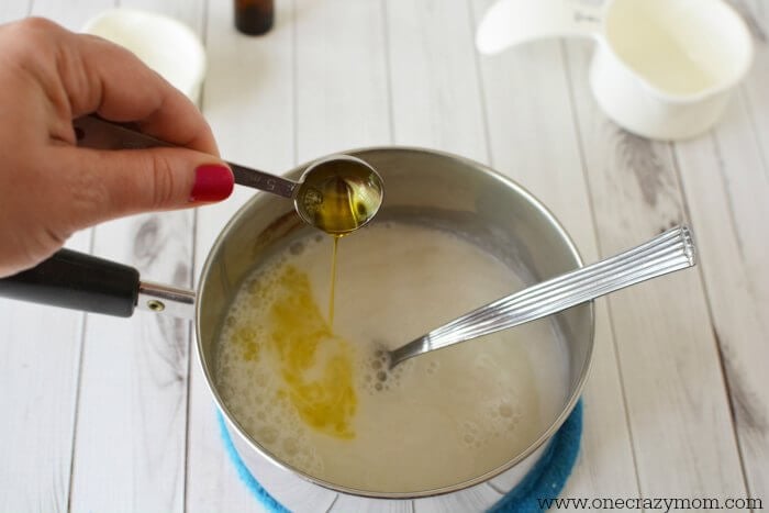 Vitamin E oil added to the pan.