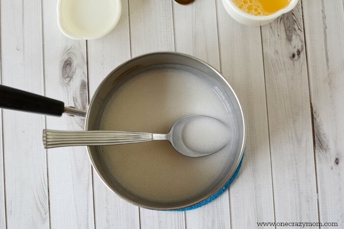 Mixture combined in a saucepan for homemade shampoo.