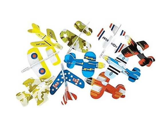 Airplane gliders in various colors.