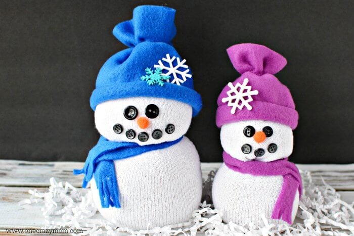 Sock snowman standing up.