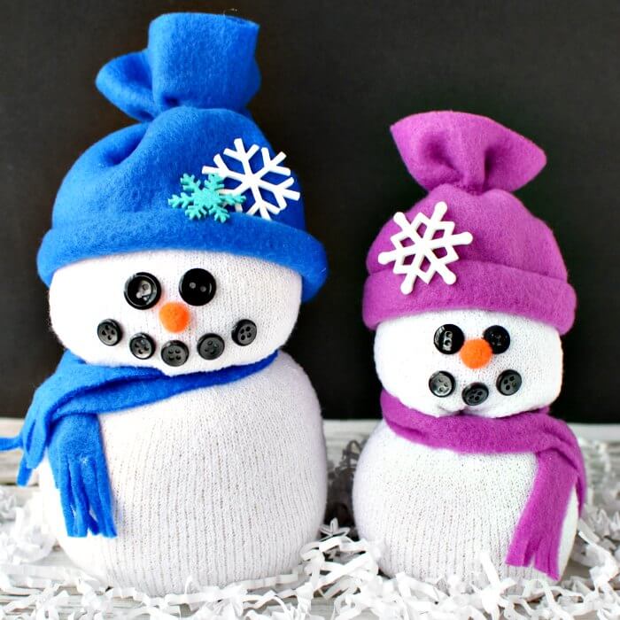Sock snowman with scarves.