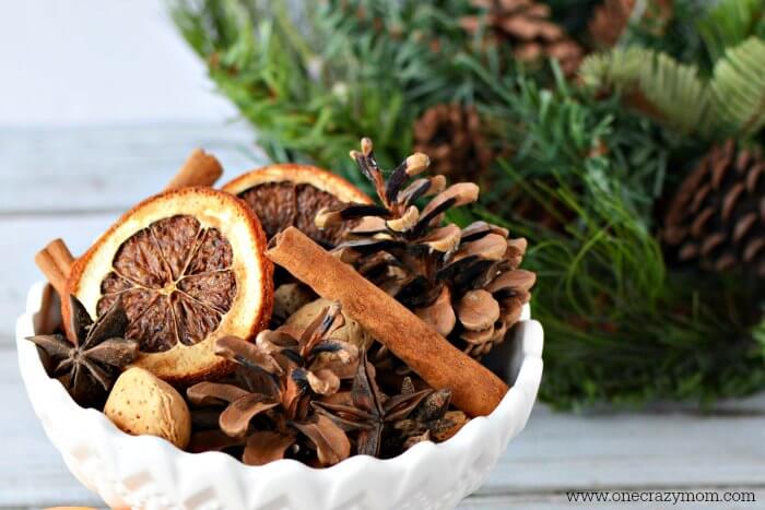 Potpourri in white bowl.