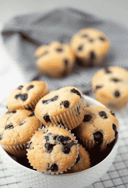Blueberry muffins in a bowl.