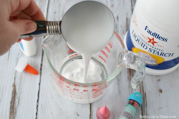 Glue poured into mixing bowl.