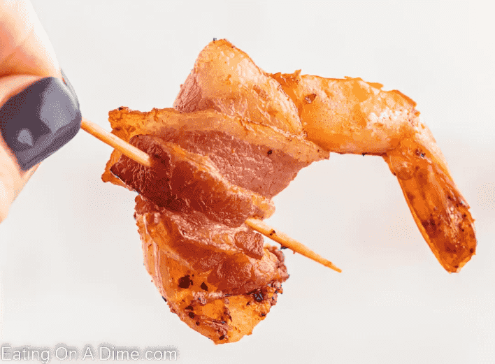 Shrimp with bacon.