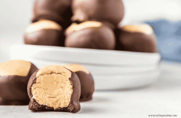 Buckeye balls on serving tray.