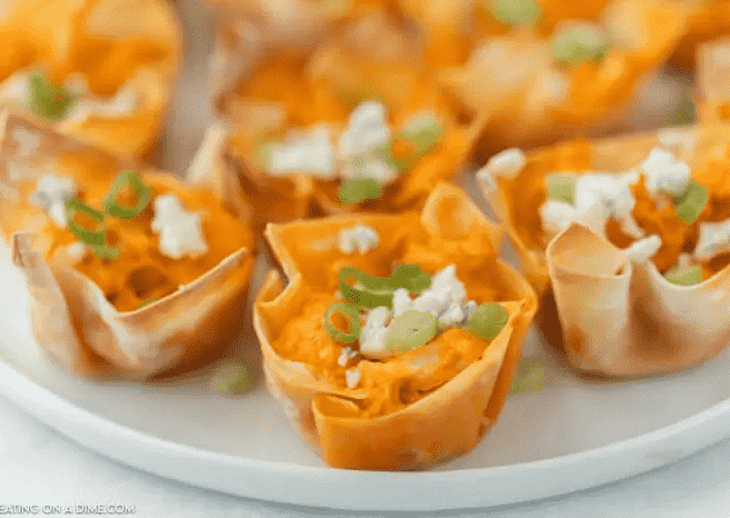 Buffalo Chicken Cups on tray.