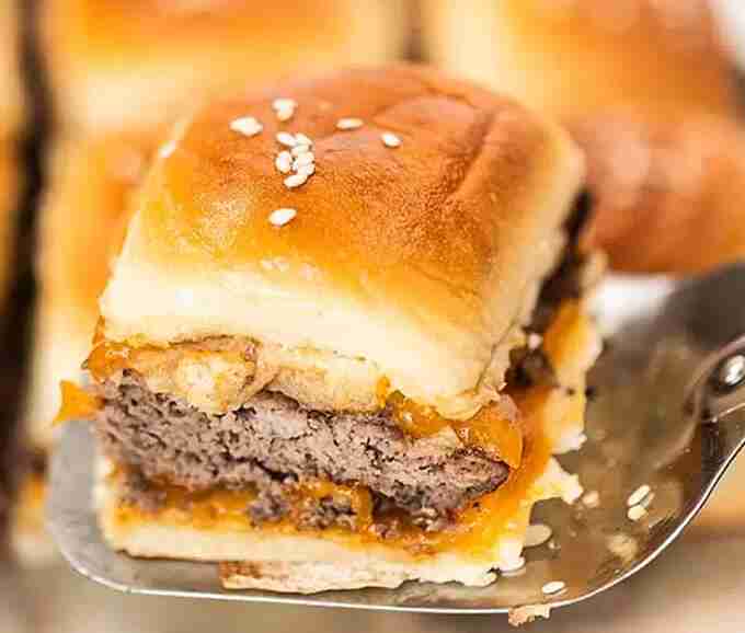 Burger Sliders on spatula.