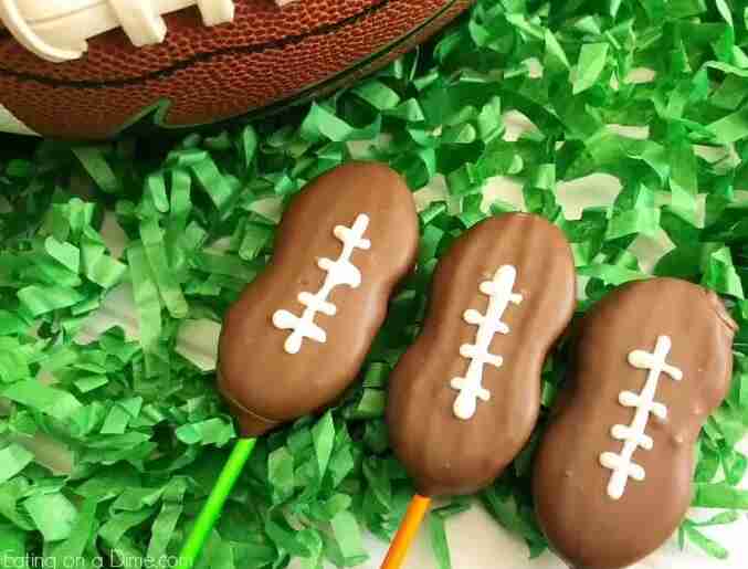 Football Cookie Pops close up.