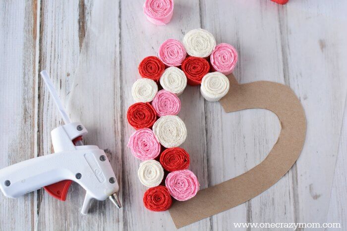 Flowers glued on the heart.