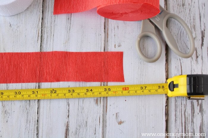 Crepe paper being measured.