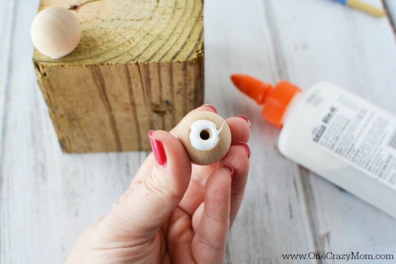 Wooden balls ready to attach to block.
