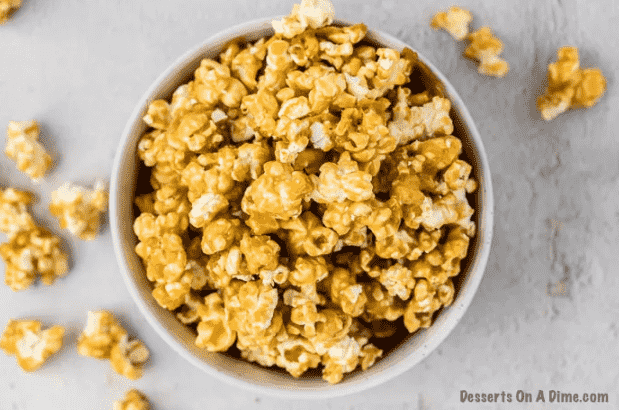 Caramel Popcorn in bowl.