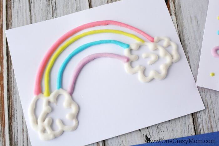 Rainbow made with puffy paint.