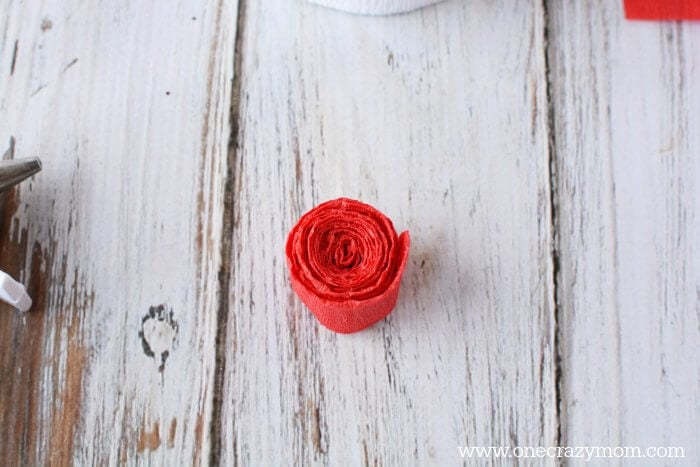 Crepe paper shaped into a flower.