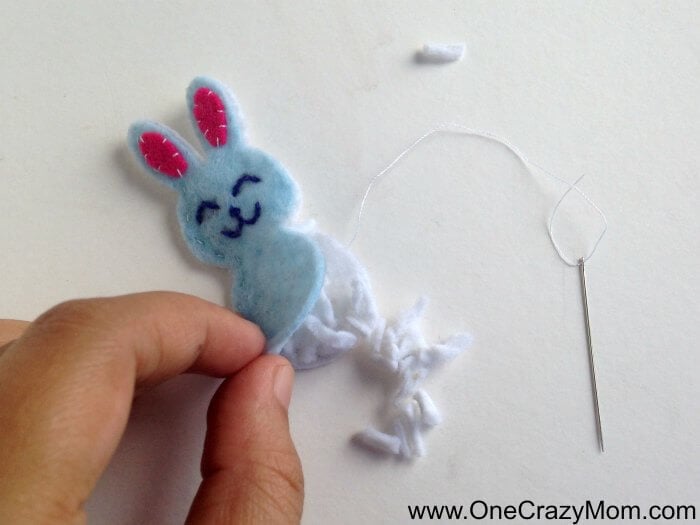 Stuffing going inside the bunny.