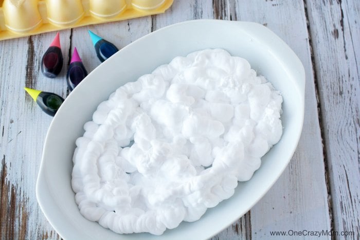 Shaving cream in dish.